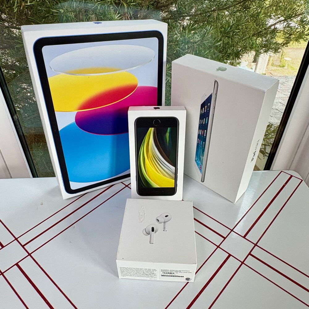 Lot of 4 EMPTY Apple Boxes, iPad iPhone SE AirPods Pro Packaging